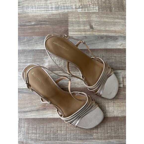 Women's Reformation Ava Espadrille Wedge in Metallic Gold size 9.5 Boho Preppy - Picture 3 of 5